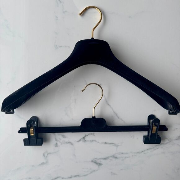 2pc Vintage Chanel Black Velvet Gold Tone CC Hardware Clothing Hangers - Picture 2 of 14